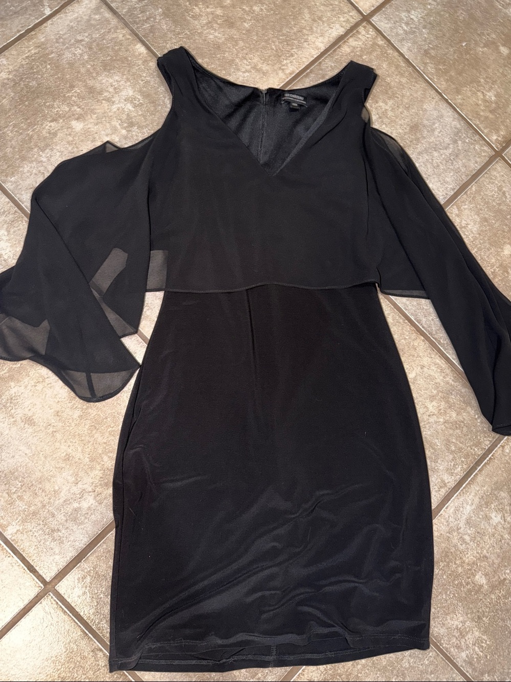 le chateau Black Cold-Shoulder Overlay Dress
